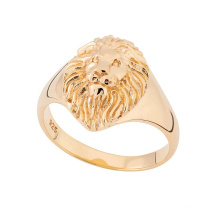 14K gold plated lion head signet men rings jewelry 925 silver